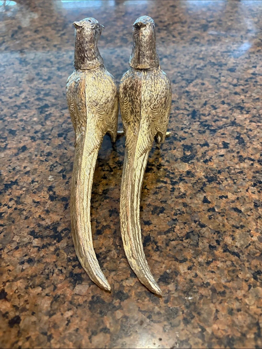 Silver Cast Metal Pheasant Salt & Pepper Shakers - Silver